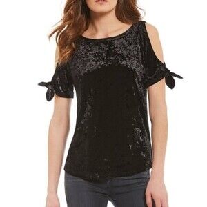 Sanctuary Black Velvet Cold Shoulder Top